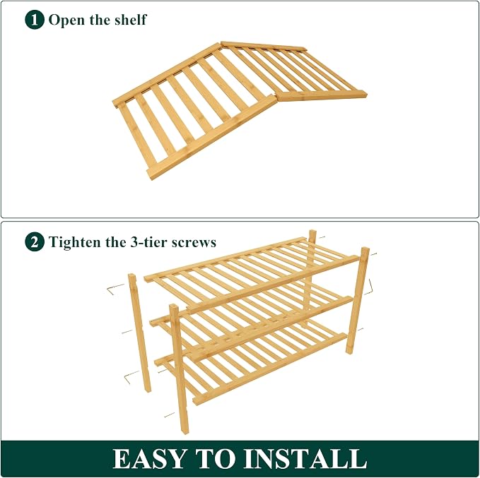 Smiry Bamboo Shoe Rack for Closet, 3 Tier Wooden Stackable Shoe Organizer - Image 6