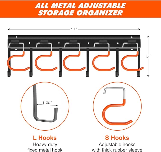 68'' All Metal Garden Tool Organizer Wall Mount Garage Tool Organizers and - Image 3