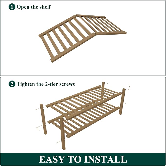Smiry Bamboo Shoe Rack for Closet, 2 Tier Wooden Stackable Shoe Organizer - Image 6