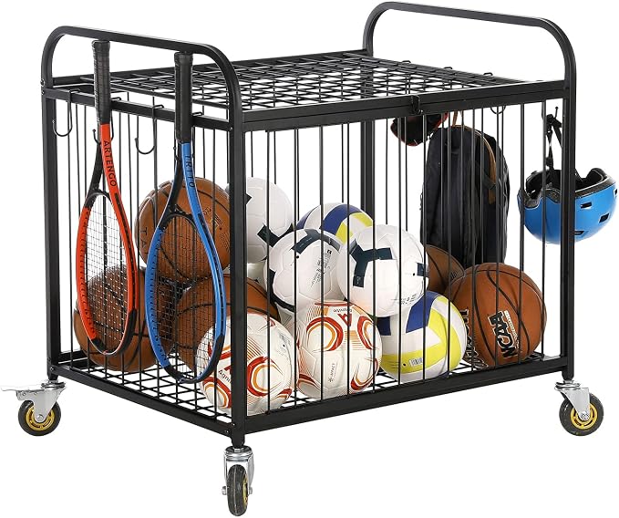 MyGift Large Capacity Metal Rolling Multi Sports Ball Cage Storage Hopper by MyGiftHome