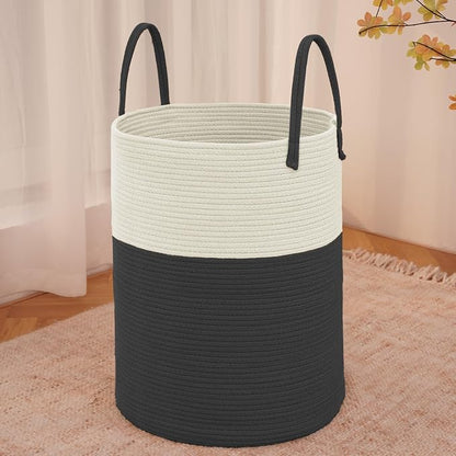 Large Woven Laundry Basket Hamper, 60L Cotton Rope Storage Bin by JMvicyroam