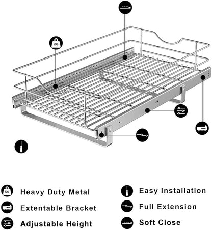 Pull Out Cabinet Organizer, Soft Close Slide Out Drawer, 1 Tier Pull Out - Image 3
