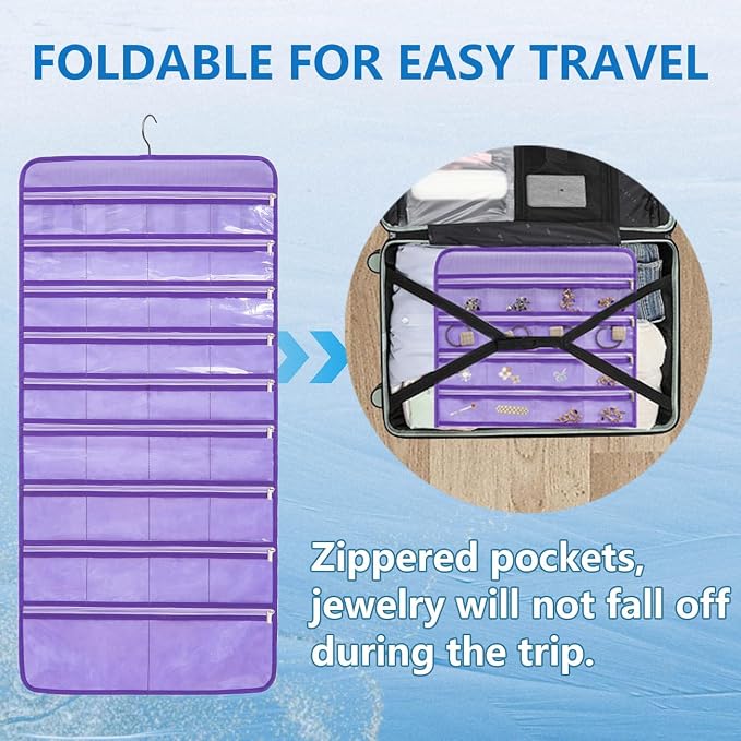 Travel Jewelry Organizer Dual Sided Hanging Earring Holder Bracelet Storage - Image 4