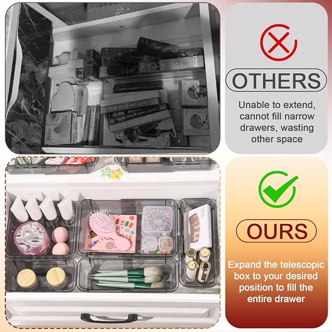 15 Pcs Extendable Clear Drawer Organizer, All Adjustable Vanity Storage Box - Image 5