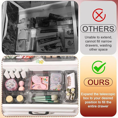 15 Pcs Extendable Clear Drawer Organizer, All Adjustable Vanity Storage Box - Image 5