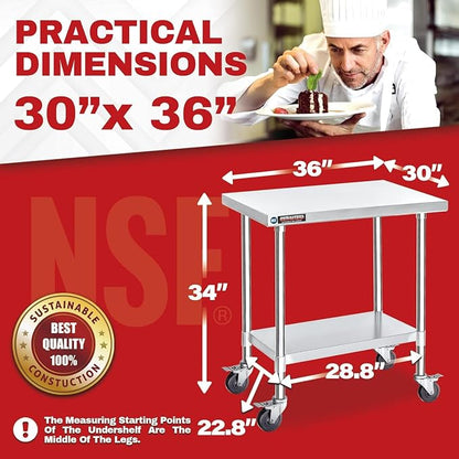 DuraSteel 30x36 NSF Stainless Steel Cart Work Table - Image 3