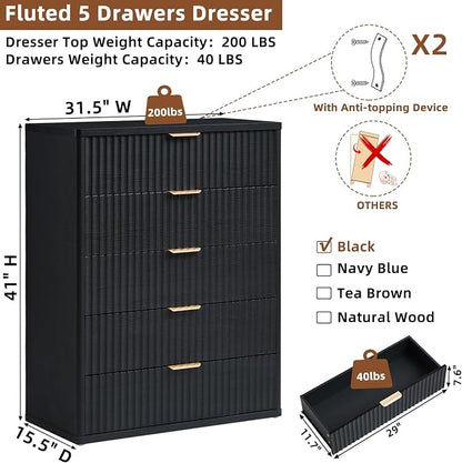LEYAOYAO Fluted 5 Drawers Dresser - Image 2