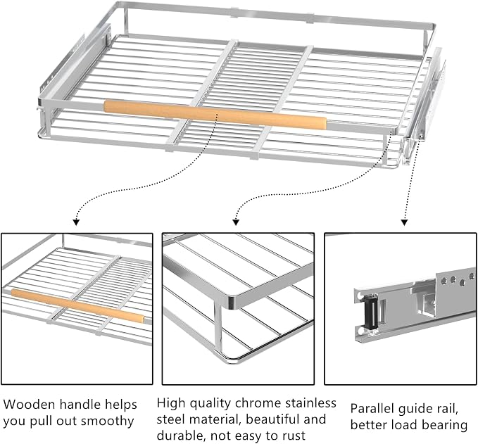 Large Expandable Pull Out Cabinet Drawer, Heavy Duty Slide Out Basket Cabinet - Image 3
