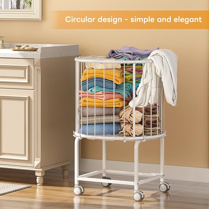 29-Gallon Laundry Cart with Wheels, Rolling Round Metal Laundry Basket Cart - Image 4