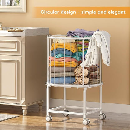 29-Gallon Laundry Cart with Wheels, Rolling Round Metal Laundry Basket Cart - Image 4