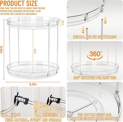 Yieach Clear 360 Rotating Bathroom Counter Organizer, 2 Tier Spinning Perfume - Image 3