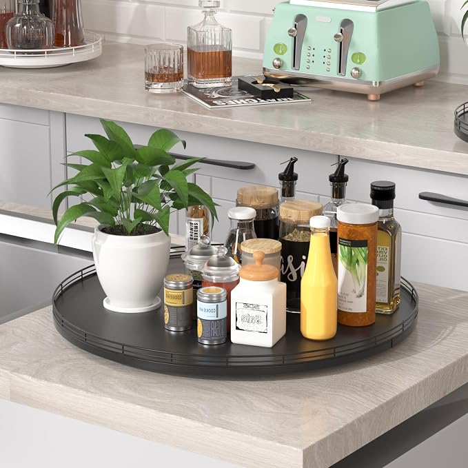 21" Oak Wooden Lazy Susan Turntable - Image 4