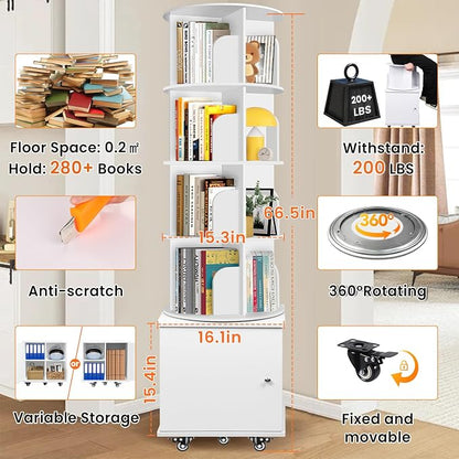 6 Tier Rotating Bookshelf Spinning Bookshelf Tower 360° Revolving Bookcase - Image 3