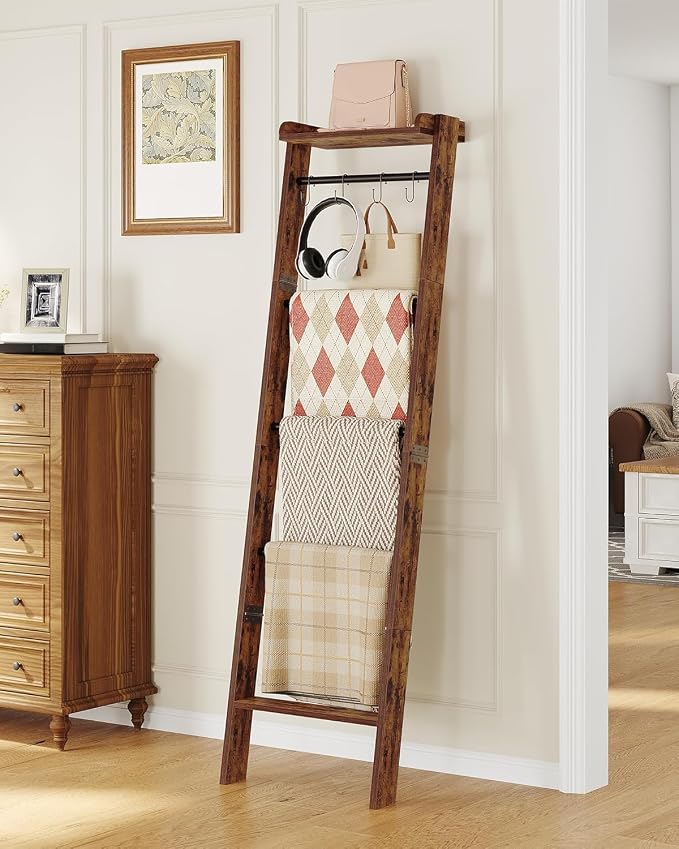 Blanket Ladder Shelf, Decorative Quilt Rack, 6-Tier Farmhouse Ladder Holder - Image 3