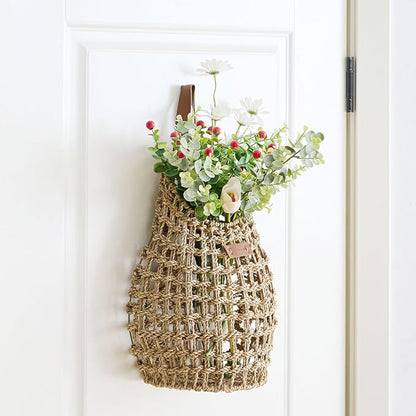 Woven Front Door Basket Water Hyacinth Wall Hanging Basket Decorative Boho - Image 5
