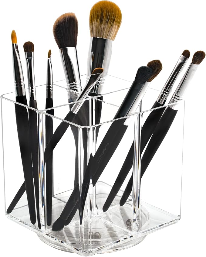 Clear Makeup Brush Holder, Acrylic Rotating 360°Makeup Brush Organizer by LiveGlow