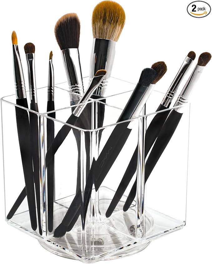 Clear Makeup Brush Holder, Acrylic Rotating 360°Makeup Brush Organizer by LiveGlow