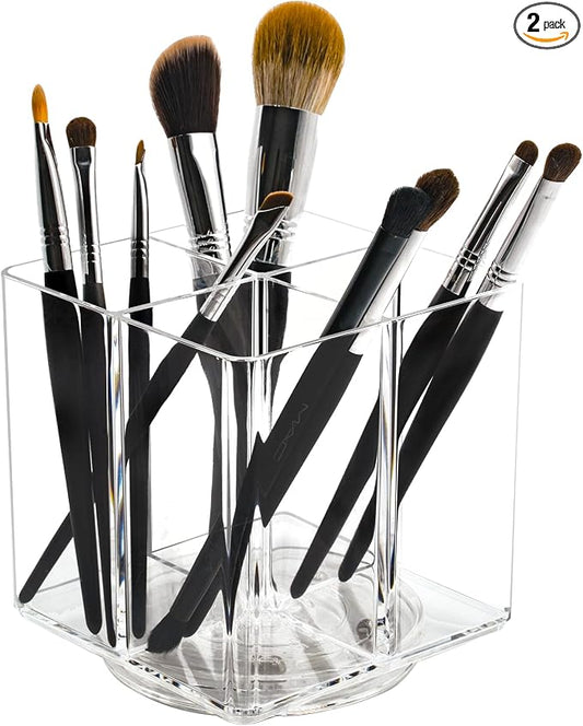 Clear Makeup Brush Holder, Acrylic Rotating 360°Makeup Brush Organizer by LiveGlow