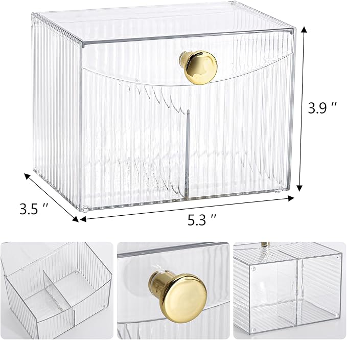 Tbestmax Qtip Holder Dispenser 2-Section Clear Bathroom Organizer 2 Grids - Image 2