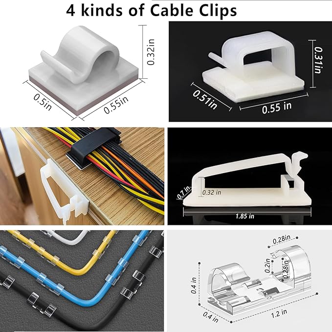 White Cable Management Organizer Kit 4 Cable Sleeve Split, 47Cable Clips 12Cord - Image 3