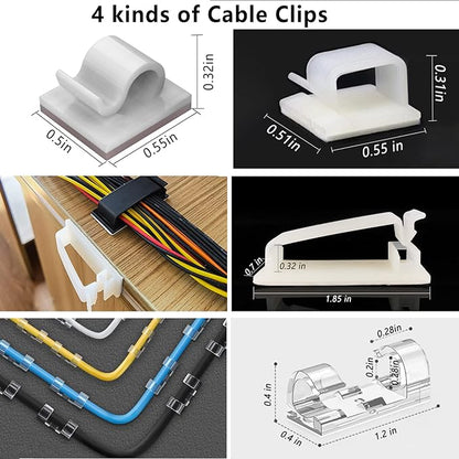 White Cable Management Organizer Kit 4 Cable Sleeve Split, 47Cable Clips 12Cord - Image 3