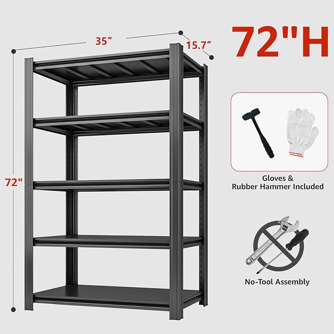 35" W Father&I Industrial Heavy-Dudy Garage Shelving Units/Systems: Metal 5-T - Image 3