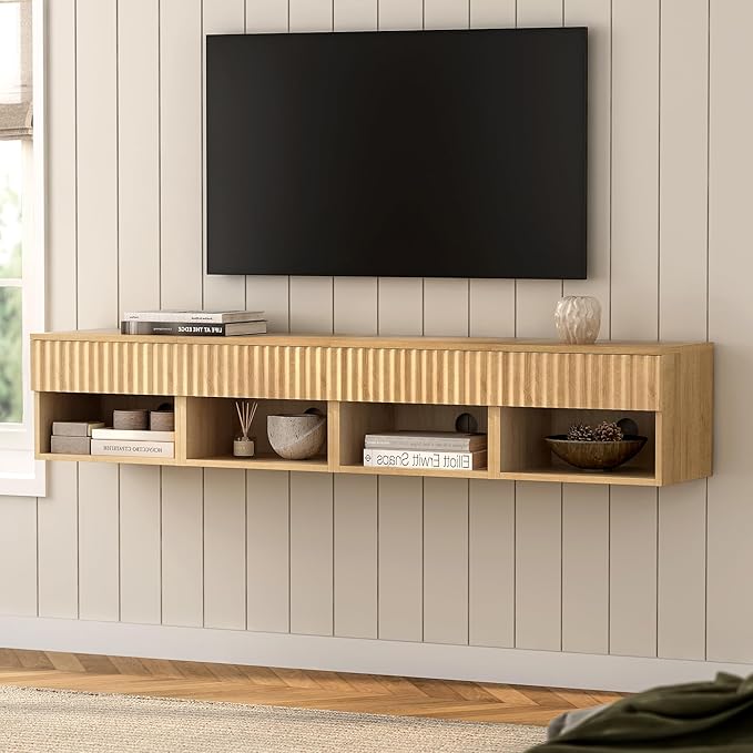 Floating Nightstand with Drawer and Open Shelf, Small Wall Mounted Bedside End - Image 8