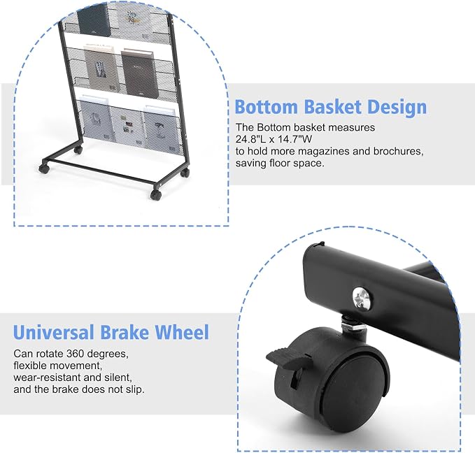 lesolar Floor-Standing Magazine Rack 4-tier Newspaper Holder Book Display Shelf - Image 5