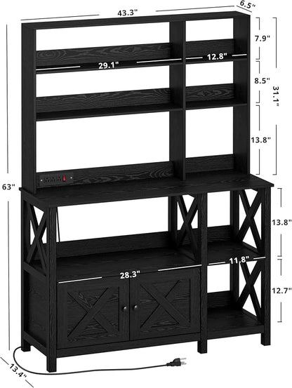 IRONCK Bakers Rack with Power Outlet, 45in Wide Coffee Bar Cabinet with Storage - Image 3