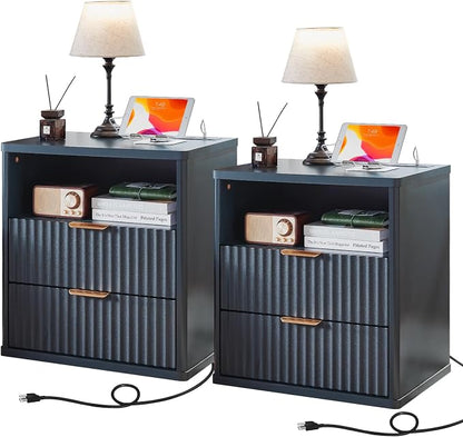 LEYAOYAO Fluted Nightstand Set of 2 by LEYAOYAO-Findtheshiningpointofyourideallife%EF%BC%81
