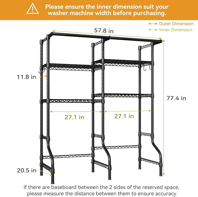 U14 Medium Over the Washer and Dryer Shelves, 4 Tiers Laundry Room Storage and - Image 3