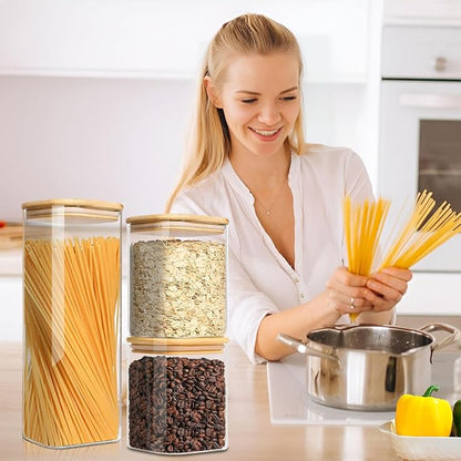 Food Storage Containers with Airtight Bamboo Lids Set of 5, Glass Canisters - Image 3