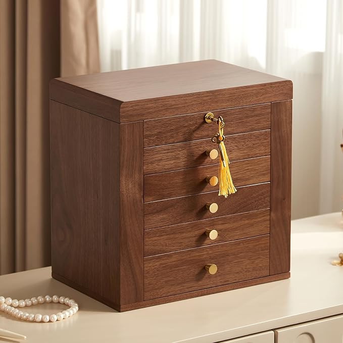 Black Walnut Wooden Jewelry Box, Wood Jewelry Organizer by Homruilink