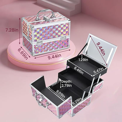 Makeup Case with Lighted Mirror Travel Makeup Organizer Box 2 Trays Lockable - Image 5