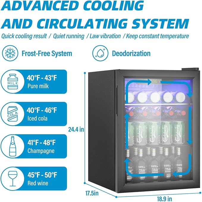 Compact Beverage Refrigerator, 95 Can/2.6 Cubic Feet Fridge - Image 3