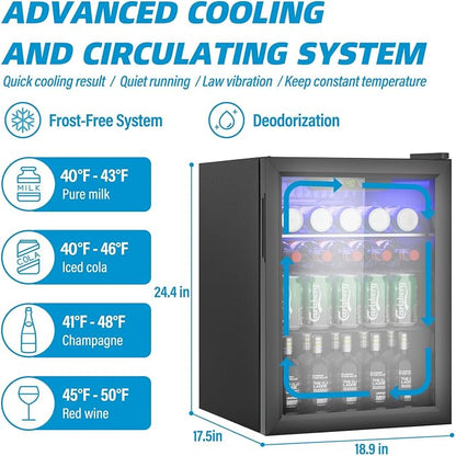 2.6 Cubic Feet Mini Fridge, 95 Can Freestanding Beverage Refrigerator - Image 3