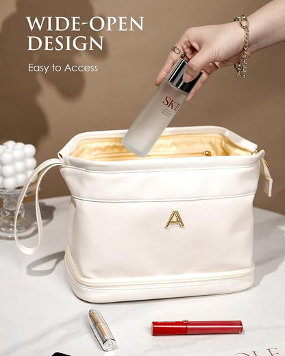 Bridesmaid Gift, Initial Makeup Bags, Personalized Double Layer Cosmetic Bag - Image 3