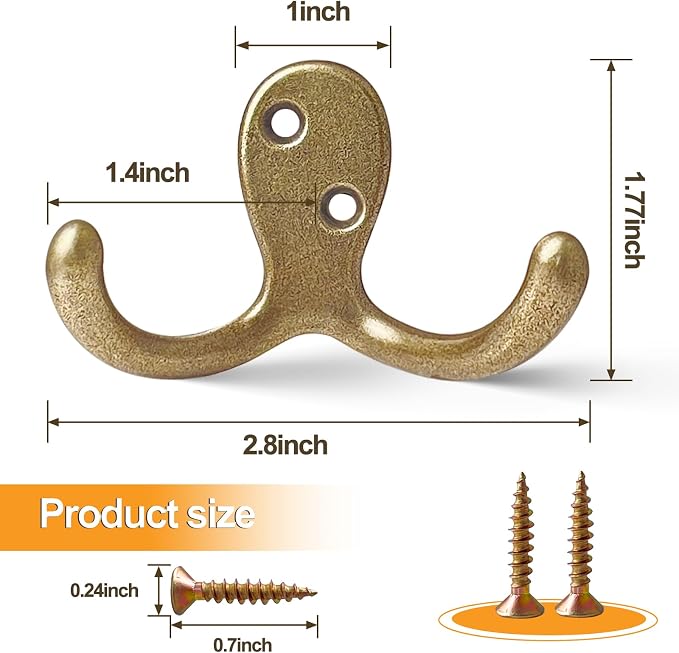 25 Pack Coat Hooks Wall Hooks for Hanging, Heavy Duty Double Prong Metal Hook - Image 6