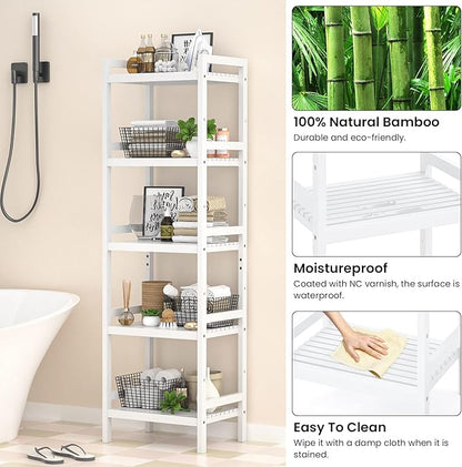 Homykic Bamboo Bookshelf, 5-Tier Narrow 55.9” Adjustable Book Shelf Bookcase - Image 6