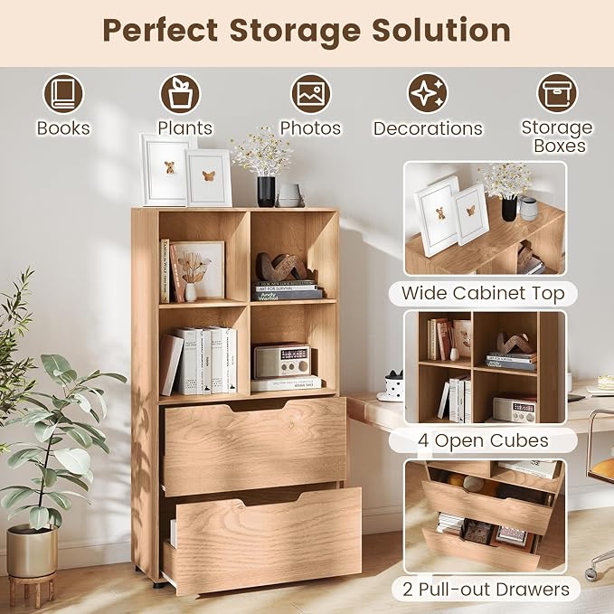 GOFLAME 4-Tier Bookcase with 2 Drawers, 51” Tall Bookshelf with 4-Cube Open - Image 4