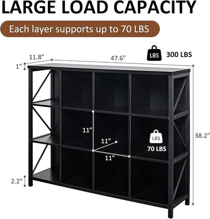 12 Cube Storage Organizer Bookshelf, Industrial Horizontal Bookcase, Accent - Image 2