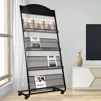 Floor-Standing Magazine Rack, 4-Layer Brochure Display Stand Tiered Design by KENPIKO