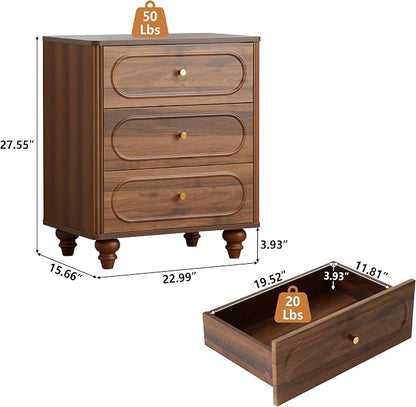 3 Drawer Fluted Dresser for Bedroom, Mid Century Modern Chest of Drawers - Image 2