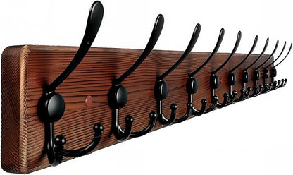 Large Coat Rack Wall Mount 38.6'' Rustic Wood Coat Rack Hook Long Coat Hooks by Homagic