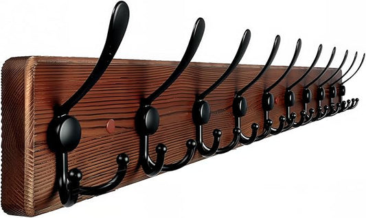 Large Coat Rack Wall Mount 38.6'' Rustic Wood Coat Rack Hook Long Coat Hooks by Homagic