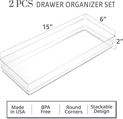 STORi SimpleSort 2-Piece Stackable Clear Drawer Organizer Set | 15" x 6" x 2" - Image 2