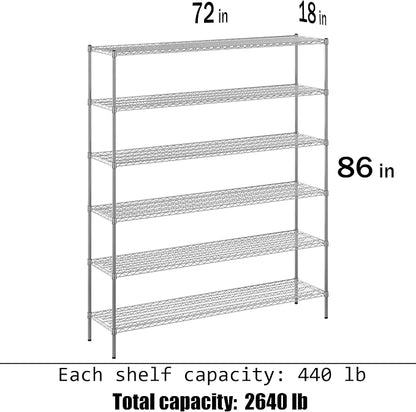 18" Deep x 72" Wide x 86" Height Wire Shelving Kit | 6-Tier | NSF Commercial - Image 3