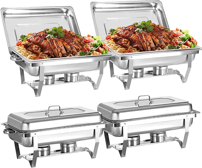 8 Qt 4 Pack Full Size Stainless Steel Chafing Dishes Buffet Set by Unknown
