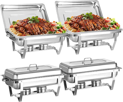 8 Qt 4 Pack Full Size Stainless Steel Chafing Dishes Buffet Set by Unknown