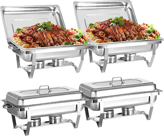 8 Qt 4 Pack Full Size Stainless Steel Chafing Dishes Buffet Set by Unknown